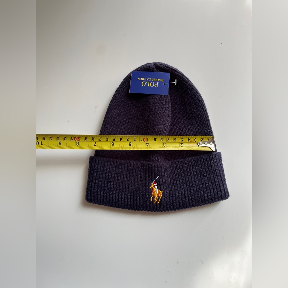 Ralph Lauren Navy Beanie with Gold Logo - Picture 3 of 4